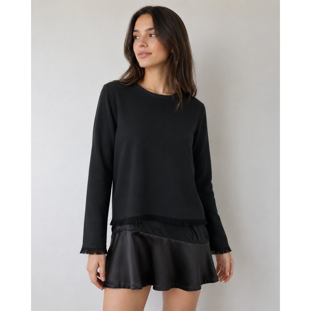 AllSaints Shea Sleeve Dress Black Long Sleeve Satin Ruffle Hem Dress Size 00 NWT